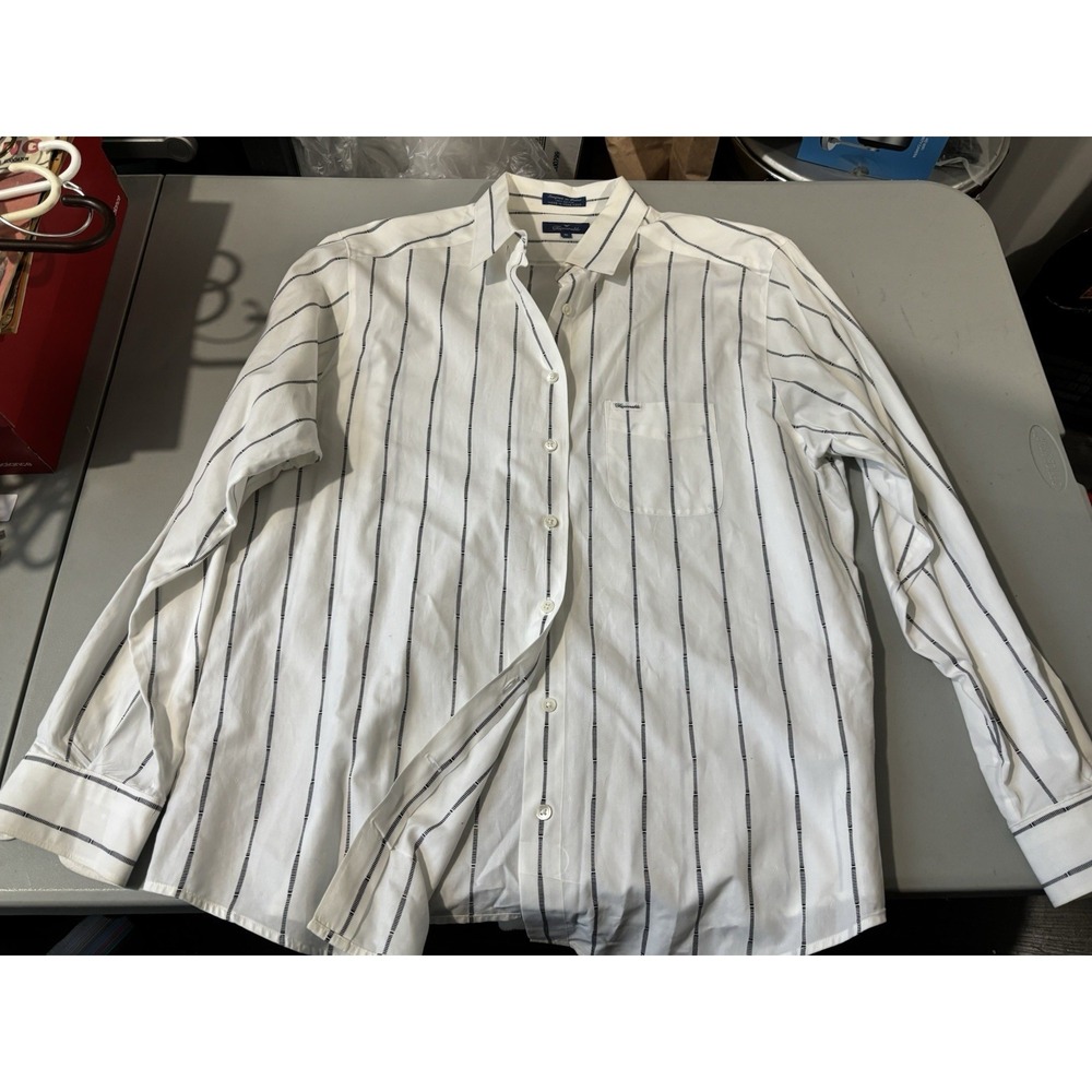Faconnable White & Black Stripe Shirt Xl Long Sleeve
